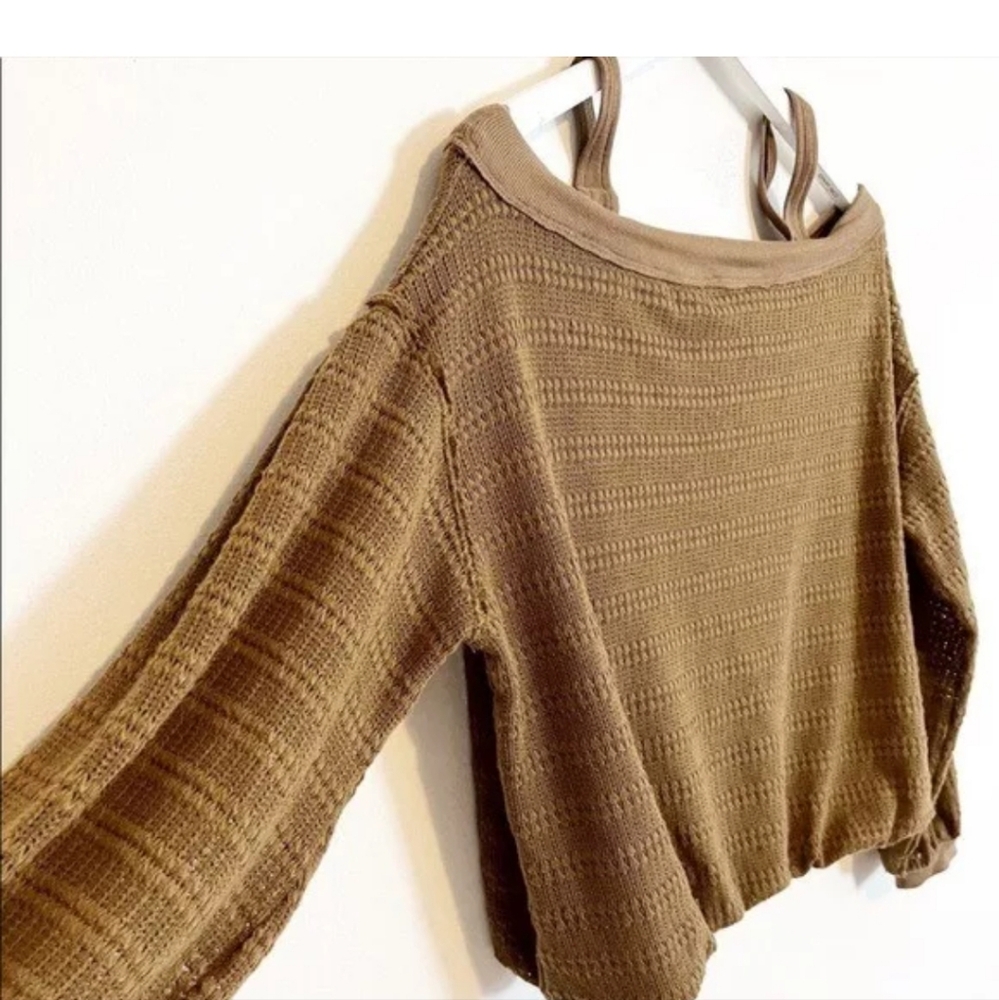 Free People Sistine Hacci Cold Shoulder Balloon Sleeve Top, Size Small
